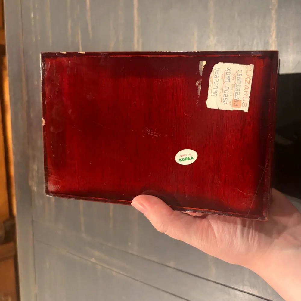Vintage Belted Cherry Wood Jewelry Box
